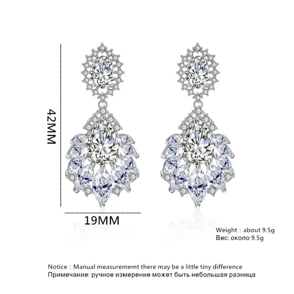 Blue Tear Drop Sapphire Crystal Silver Earrings - Picture 15 of 16